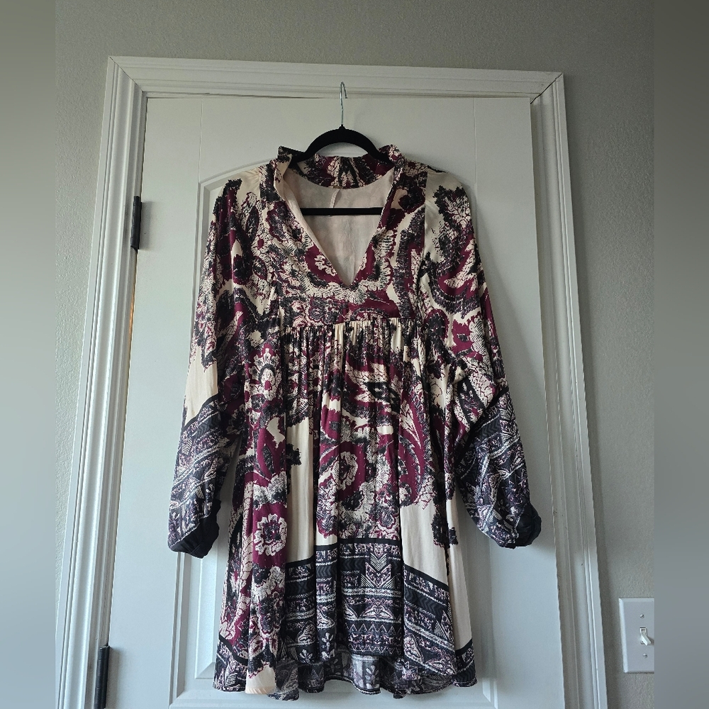 Free People Say You Love Me Paisley Boho Babydoll Cottage Mini Dress Size M - Picture 3 of 9